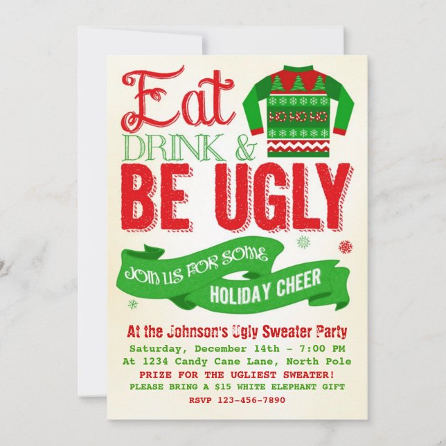 Invitation laide de vacances de fête de Noël de (Devant)