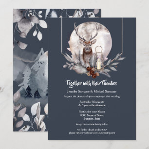 Invitation Laine d'aquarelle de cerf de lune bleu d'hiver