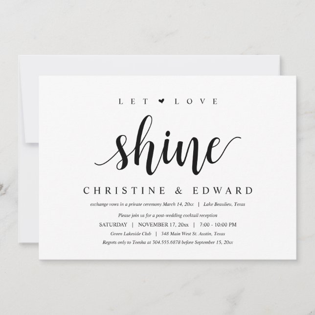 Invitation Laisser l'amour briller, Elopement Mariage Post mo (Devant)