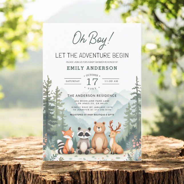Invitation Laisser l'aventure commencer Baby shower forestier (Créateur téléchargé)