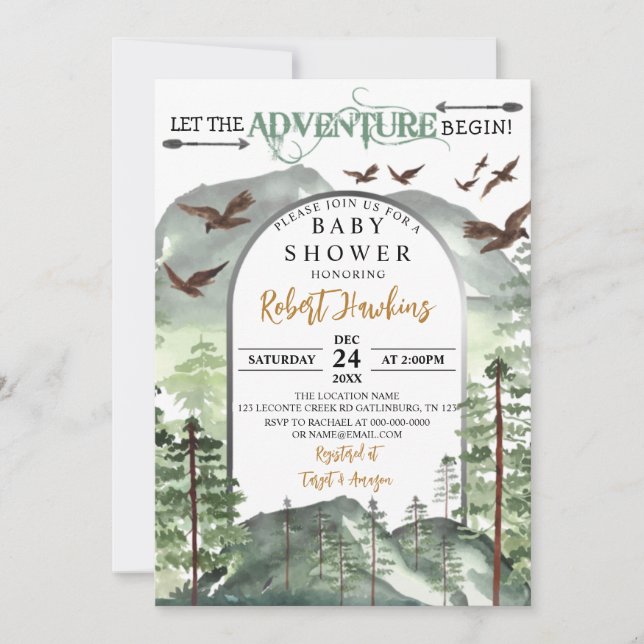 Invitation Laisser l'aventure commencer Baby shower Invitatio (Devant)