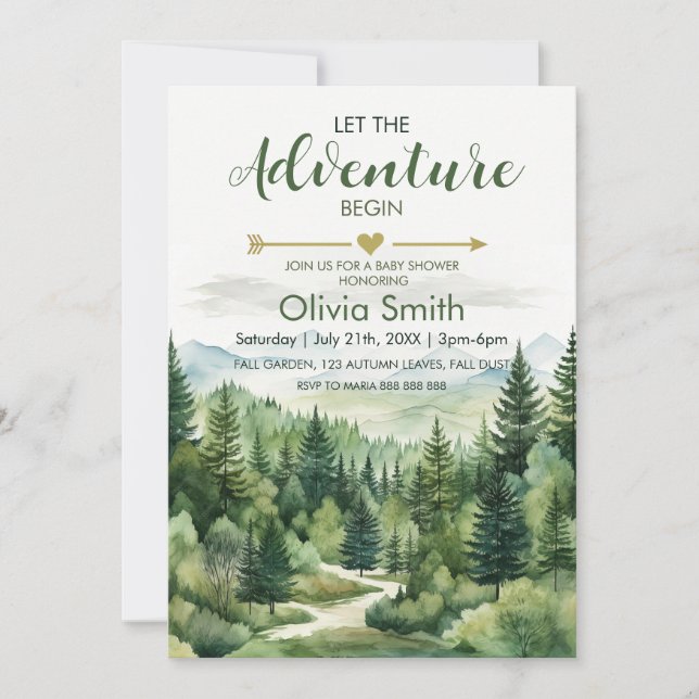 Invitation Laisser l'aventure commencer Forest Boy Baby showe (Devant)