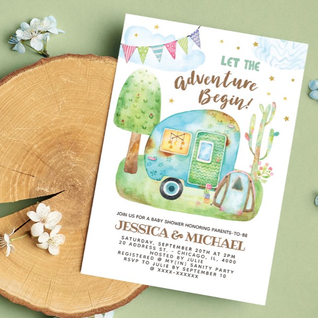 Invitation Laisser l'aventure commencer le Baby shower de cam (Créateur téléchargé)