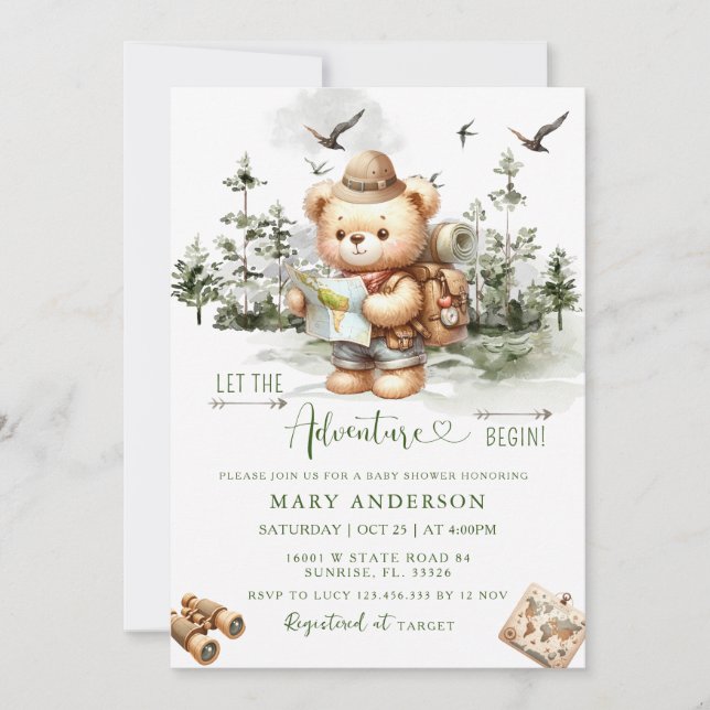 Invitation Laisser L'Aventure Commencer Le Baby shower Des Ou (Devant)