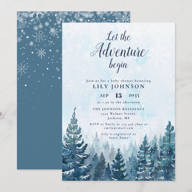 Invitation Laisser L'Aventure Commencer Le Baby shower Forêt  (Devant / Derrière)