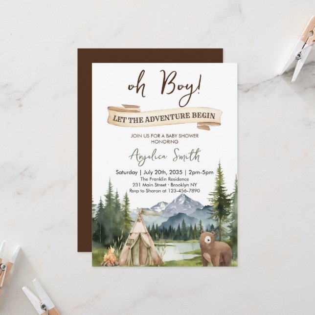 Invitation Laisser l'aventure débuter le Baby shower d'aventu (Devant/Arrière en situation)