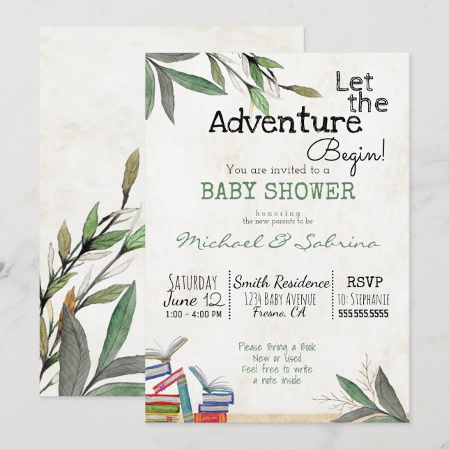 Invitation Laisser l'aventure débuter le Baby shower de deman (Devant / Derrière)