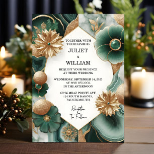 Invitation Laisser Marble Monstera Emerald Vert Et Or Mariage