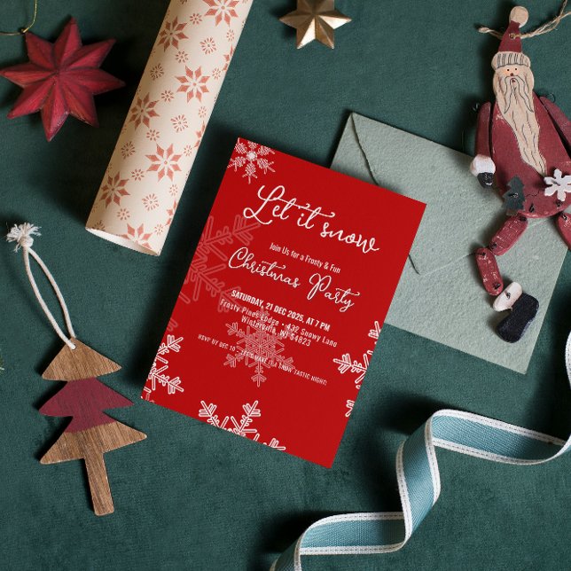 Invitation Laisser neiger rouge flocons de neige fête de Noël (Créateur téléchargé)