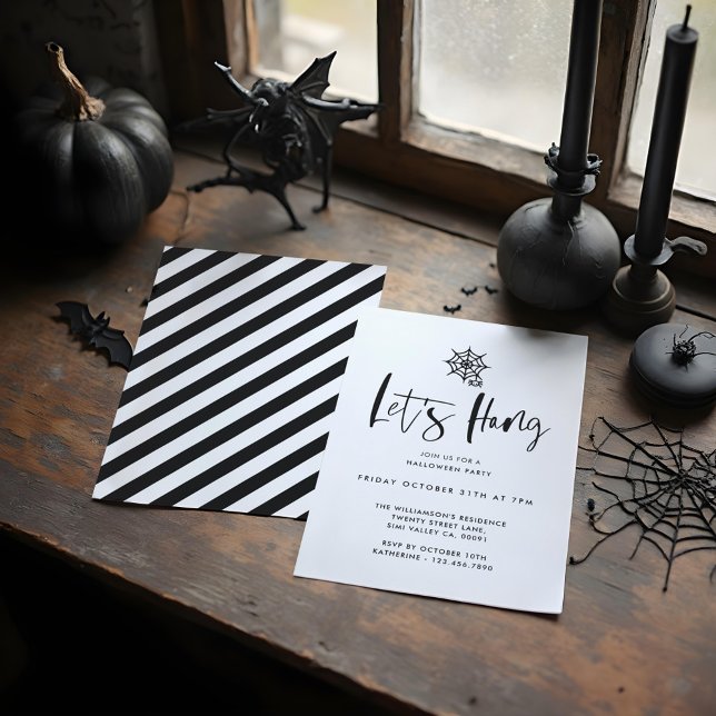 Invitation Laissez Hang Black Minimal Spider Web Halloween Pa (Let Hang Black Minimal Spider Web Halloween Party Invitation)