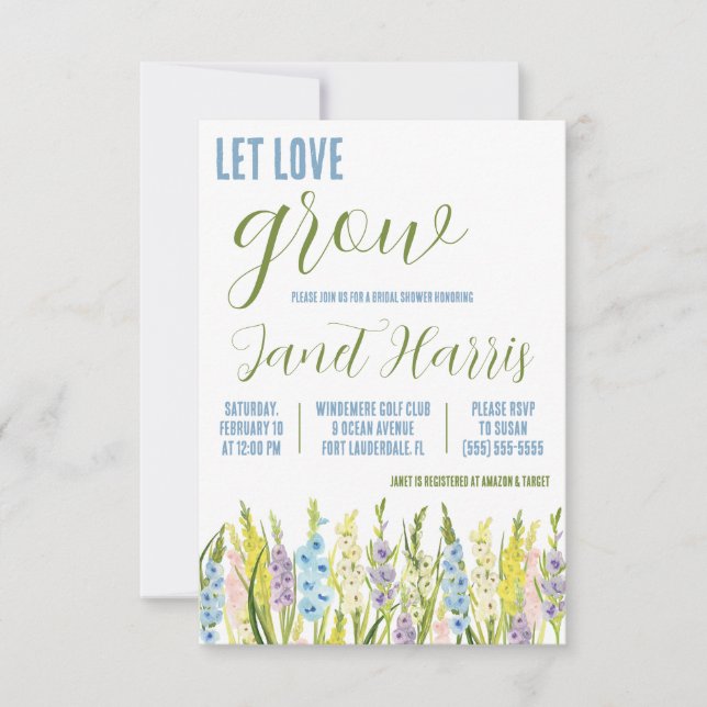 Invitation Laissez l'amour grandir, Pastel Blue Gladiolus Dou (Devant)