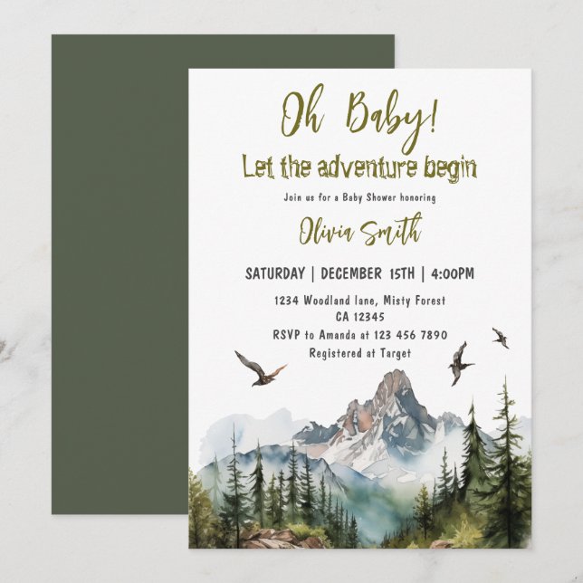 Invitation Laissez L'Aventure Commencer Le Baby shower De Mon (Devant / Derrière)