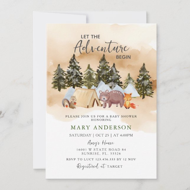 Invitation Laissez Le Baby shower Adventure Woodland (Devant)