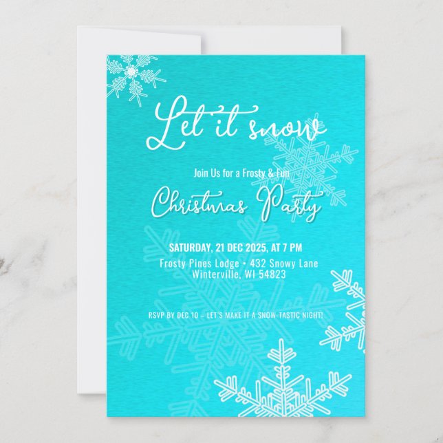 Invitation Laissez neiger bleu flocons de neige fête de Noël (Devant)