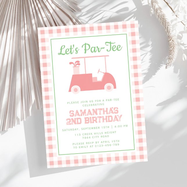 Invitation Laissez Par Tee Golf Rose À damiers Anniversaire (Créateur téléchargé)