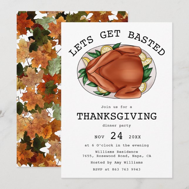 Invitation Laissons Basé Rôti Turquie Thanksgiving Dîner (Devant / Derrière)