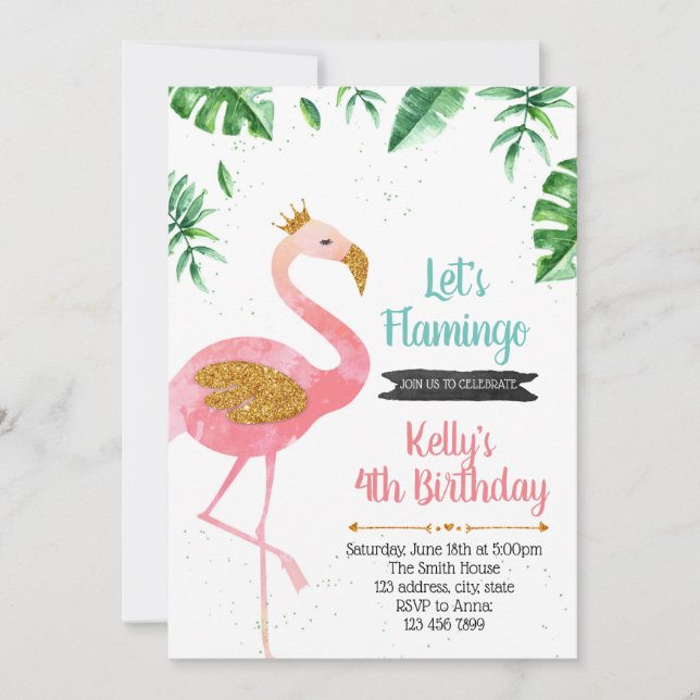 Invitation Laissons flamingo l'invitation anniversaire (Devant)