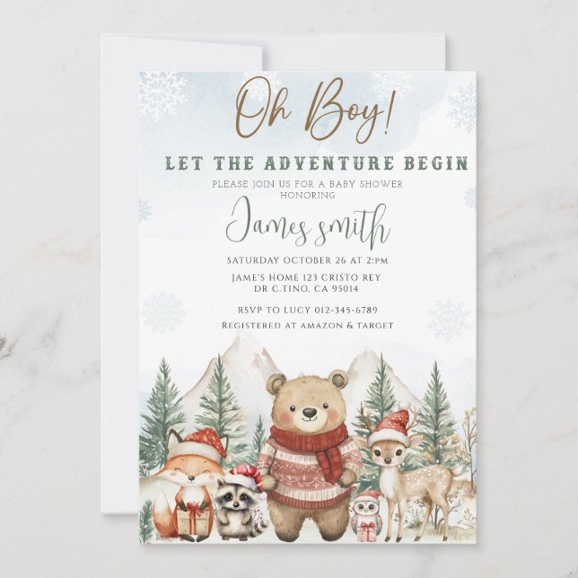 Invitation Laissons l'aventure commencer le Baby shower des b (Devant)