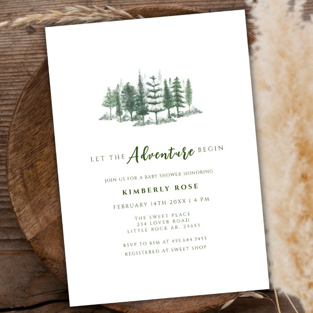 Invitation Laissons l'aventure commencer le Baby shower fores (Let The Adventure Begin Rustic Forest Baby Shower Invitation)