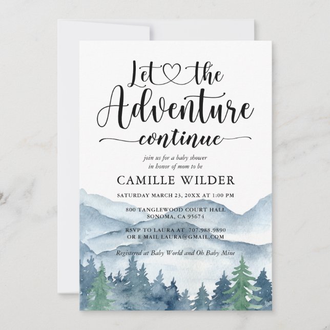 Invitation Laissons l'aventure continuer le Baby shower fores (Devant)