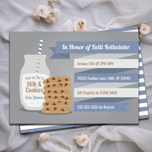 Invitation Lait et biscuits Baby shower Bleu à rayures