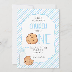Invitation Lait et biscuits bleu garçon premier anniversaire