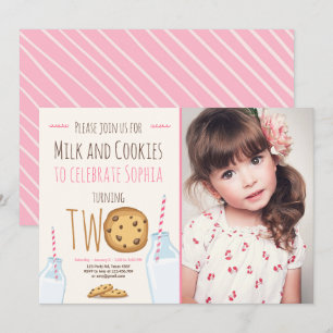 Invitation Lait et biscuits Fille rose Deuxième anniversaire