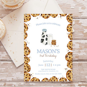 Invitation Lait et biscuits miettes Bleu fête d'anniversaire