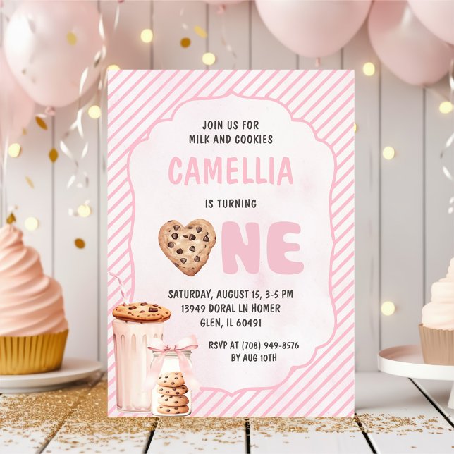 Invitation Lait et biscuits Pink Fête du premier anniversaire (Créateur téléchargé)