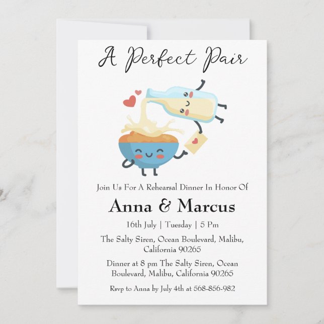 Invitation Lait et céréales un dîner de mariée parfait (Devant)