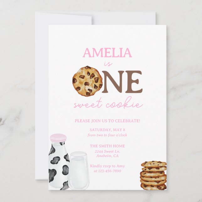 Invitation Lait et cookies Première fête d'anniversaire Invit (Devant)