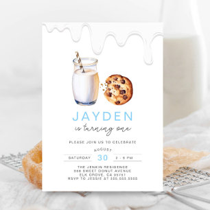 Invitation Lait Minimaliste Et Cookies Blue Boy Anniversaire