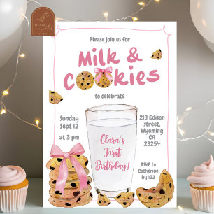 Invitation Lait rose et biscuits Illustration de fête d'anniv