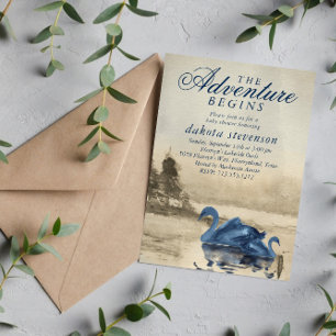 Invitation Lake Adventure commence Baby shower Brown et mar