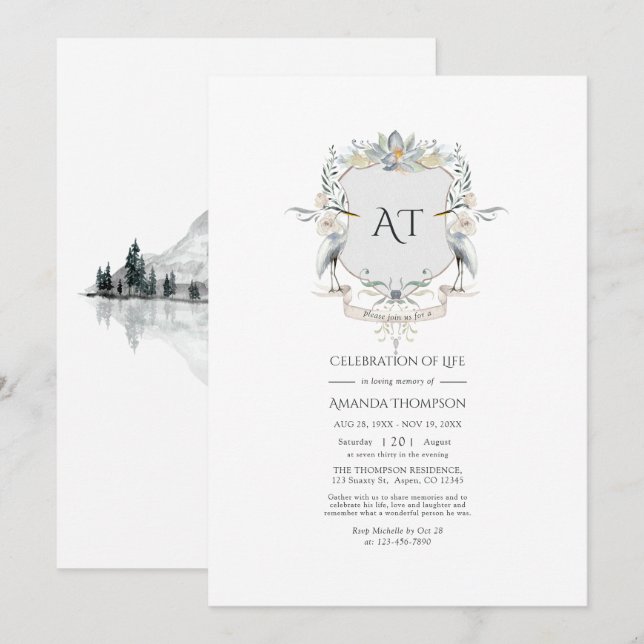 Invitation Lakeside Monogram Laurel Crest Crest Célébration d (Devant / Derrière)
