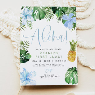 Invitation LALANI Beach Blue Hibiscus Luau Hula 1er anniversa