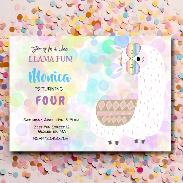 Invitation Lama amusant, anniversaire de enfant coloré (Créateur téléchargé)