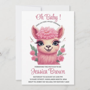 Invitation Lama bébé rose souriant
