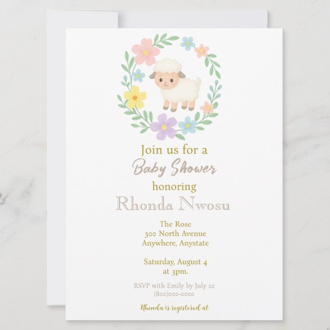 Invitation Lambe Baby shower de printemps à l'intérieur de la (Devant)