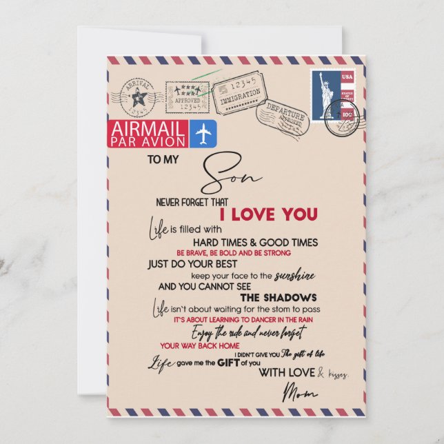 Invitation L'Amour| À Mon Fils N'Oubliez Jamais Que Je T'Aime (Devant)