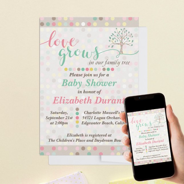 Invitation L'Amour baby shower Grandit Dans Notre Pastel Arbr (Créateur téléchargé)
