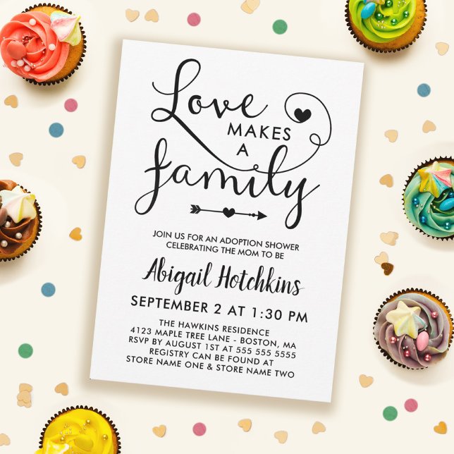Invitation L'Amour Blanc Noir Fait Une Douche D'Adoption Fami (Créateur téléchargé)