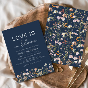 Invitation L'amour bleu marine en fleur Fête des mariées Fleu