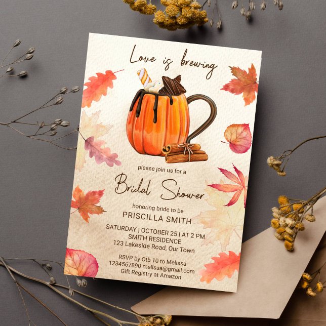 Invitation L'amour brasse automne nuptiale douche (Love is brewing fall in love bridal shower template invitation instant download pumpkin spices maple)