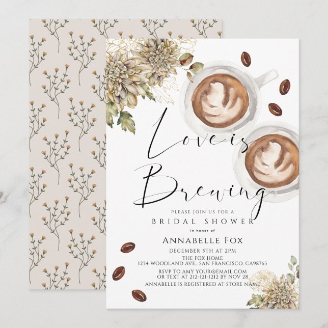 Invitation L'amour brasse Cappuccino Fête des mariées de café (Devant / Derrière)