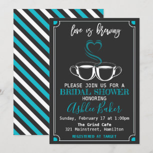Invitation L'amour brasse des tasses de café Chalkboard Turqu