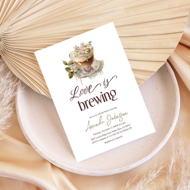 Invitation L'amour brasse du café Fête des mariées florale Br (Créateur téléchargé)