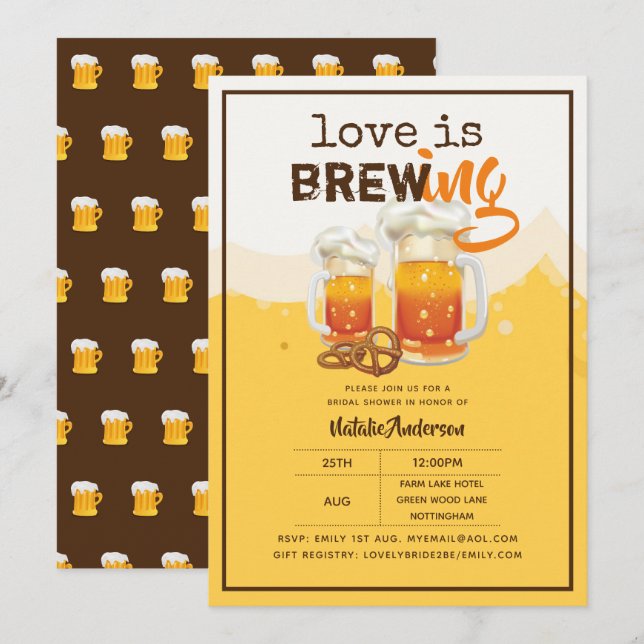 Invitation L'amour brasse la bière Couples nuptiaux Douche mo (Devant / Derrière)