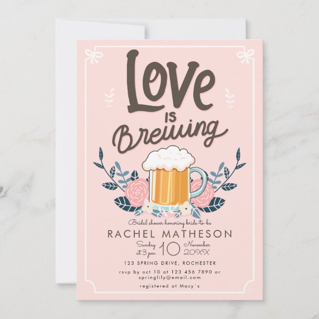 Invitation L'amour brasse la bière douche nuptiale (Devant)