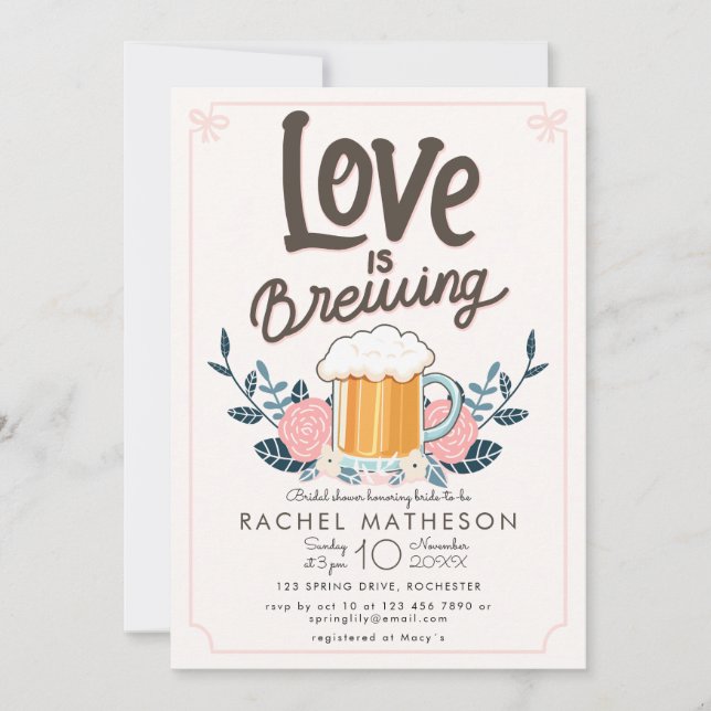 Invitation L'amour brasse la bière douche nuptiale (Devant)
